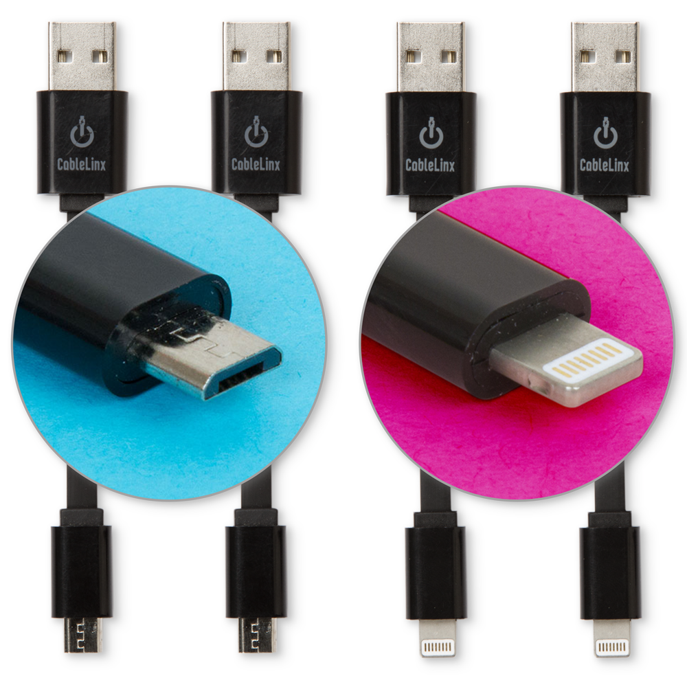 The Charge Hub Cable Linx Value Pack of 2 Lightning and 2 Micro to USB Charge & Sync Cables