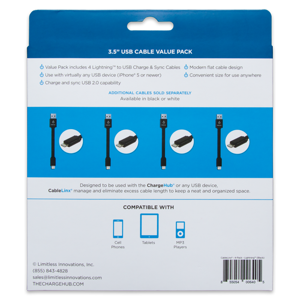 The Charge Hub CableLinx Value Pack of 4 Lightning to USB Cables