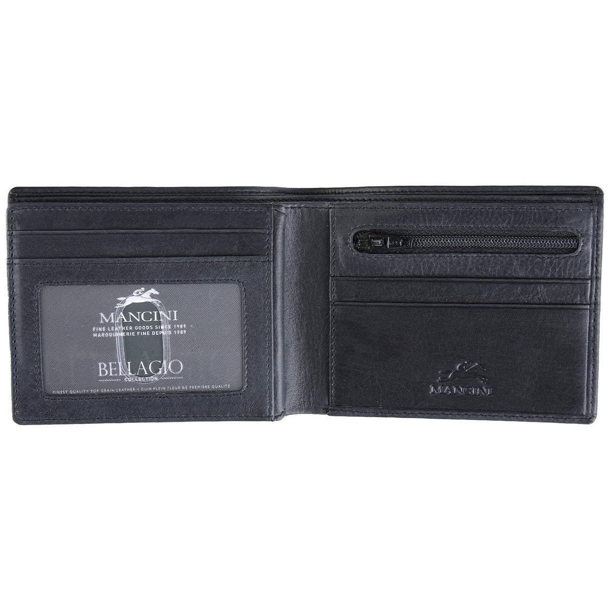 Mancini Bellagio RFID Center Wing Billfold Wallet with Coin Pocket
