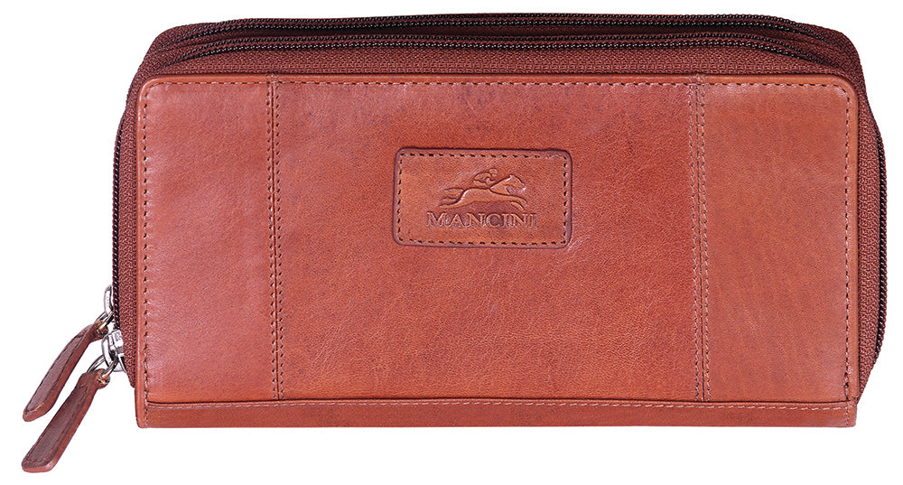 Mancini Casablanca Ladies' RFID Secured Double Zipper Wallet