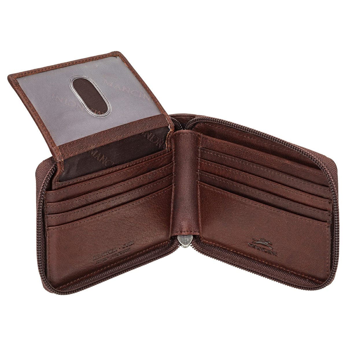 Mancini Buffalo RFID Secure Zippered Billfold with Removable Passcase