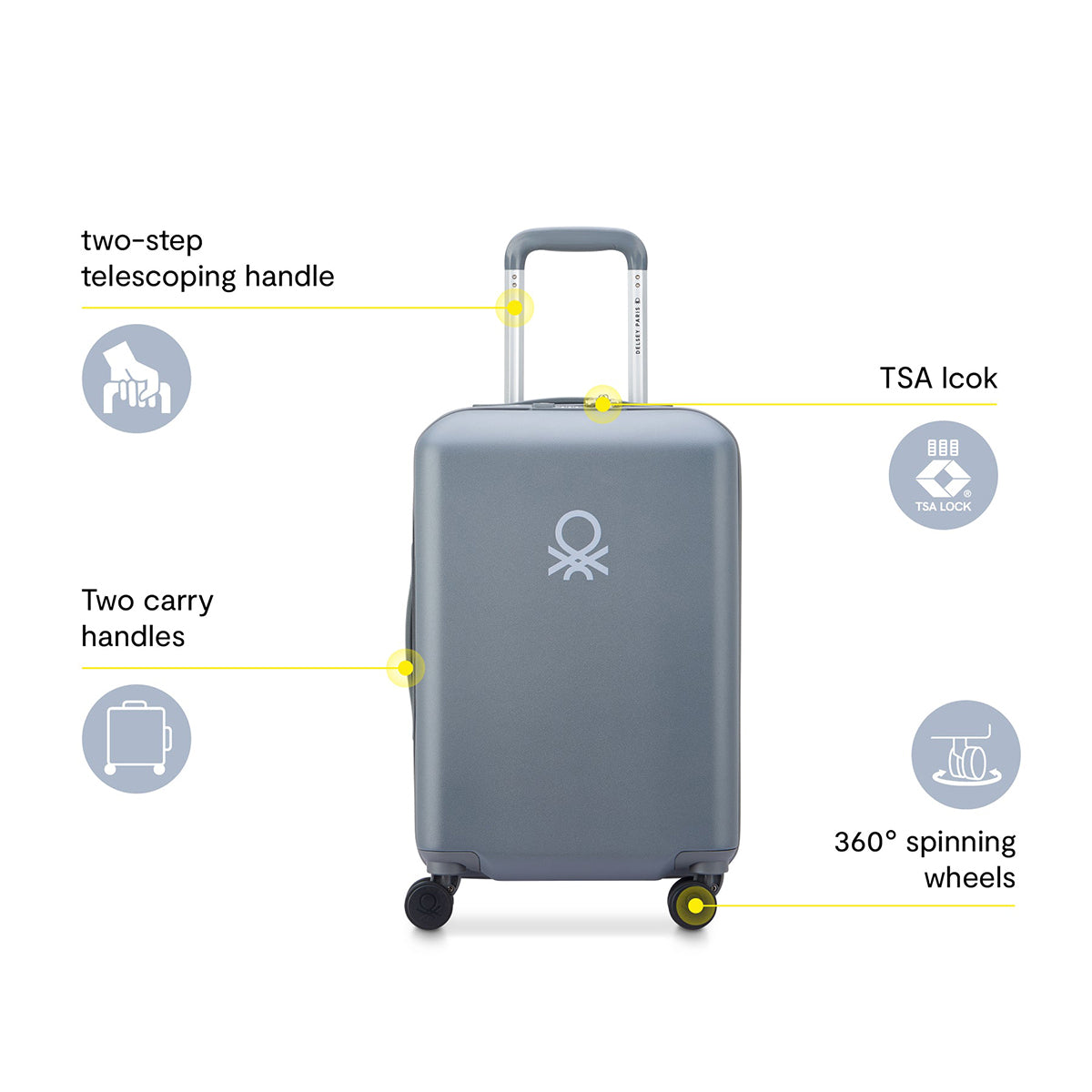 Delsey Benetton UCB Hard Carry-On Spinner Luggage