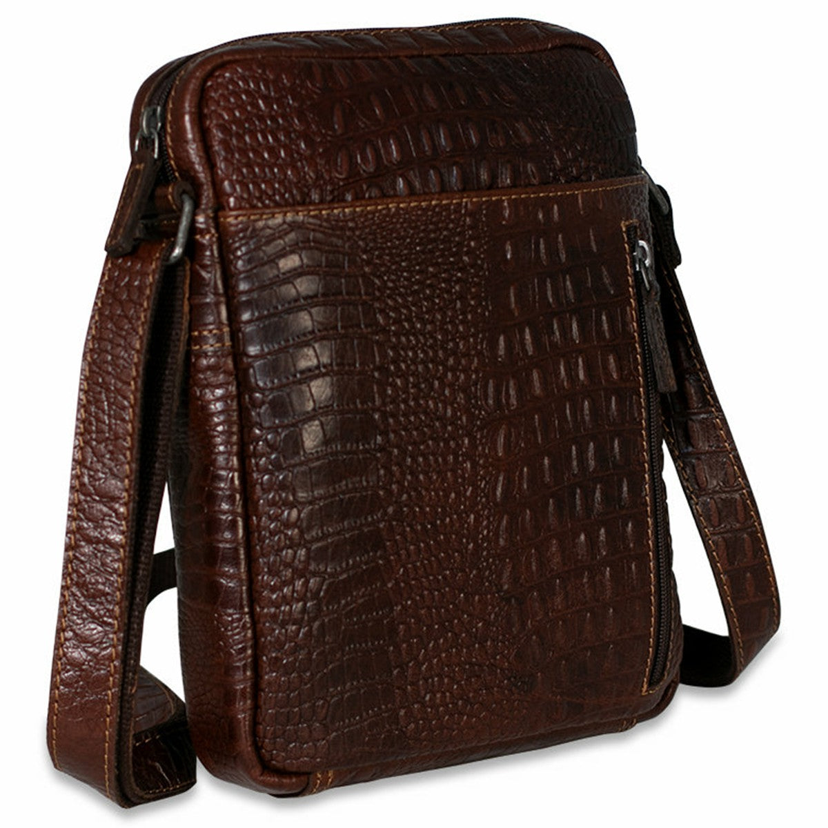 Jack Georges Hornback Croco Slim Crossbody Bag with Zippered Front Pocket