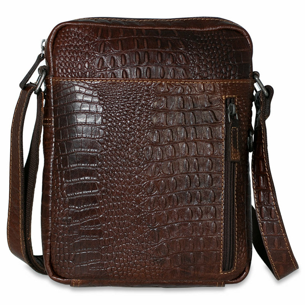 Jack Georges Hornback Croco Slim Crossbody Bag with Zippered Front Pocket