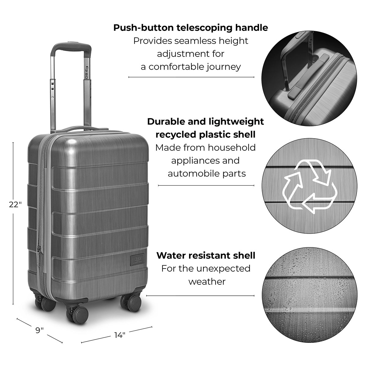 Solo Reserve Expandable Carry-On Spinner Luggage