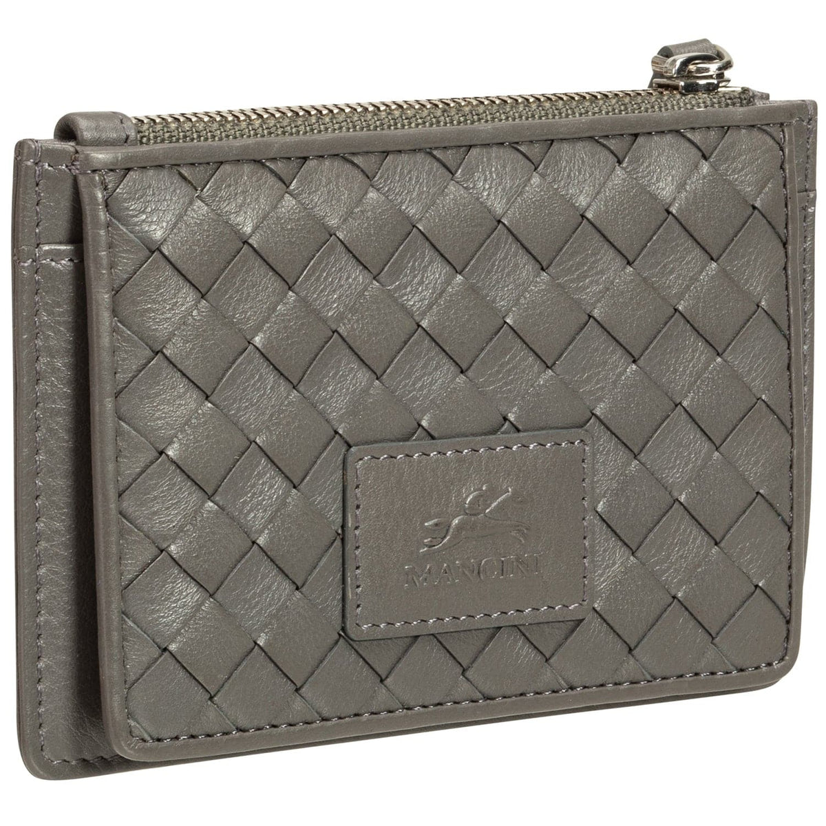 Mancini Basket Weave RFID Secure Card Case and Coin Pocket