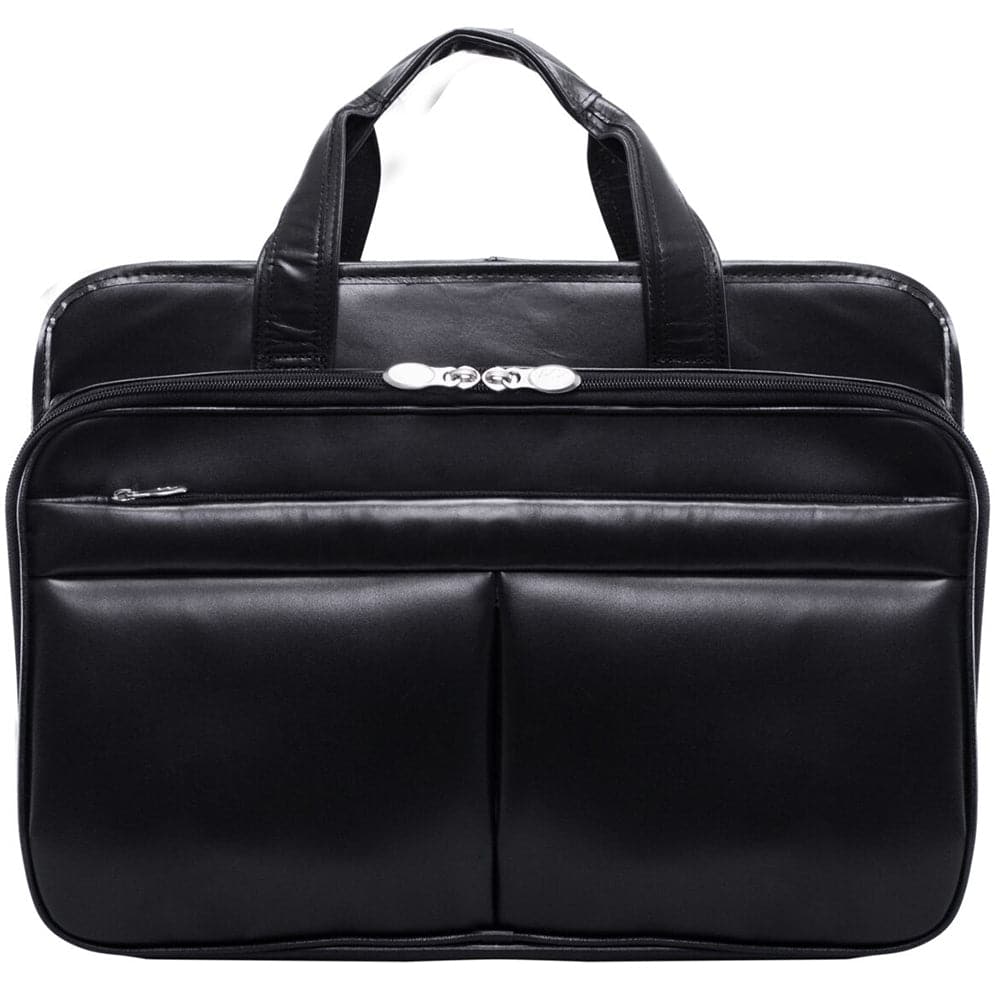 McKlein USA Walton 17" Leather Expandable Double Compartment Laptop Briefcase with Removable Sleeve