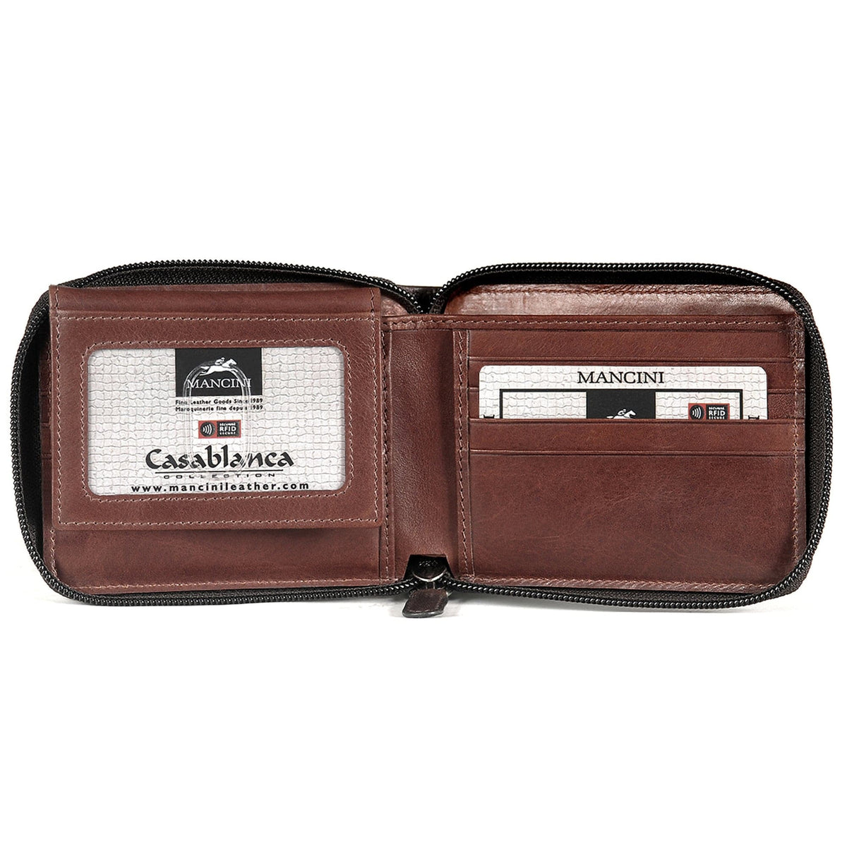 Mancini Casablanca Men’s Zippered Wallet with Removable Passcase