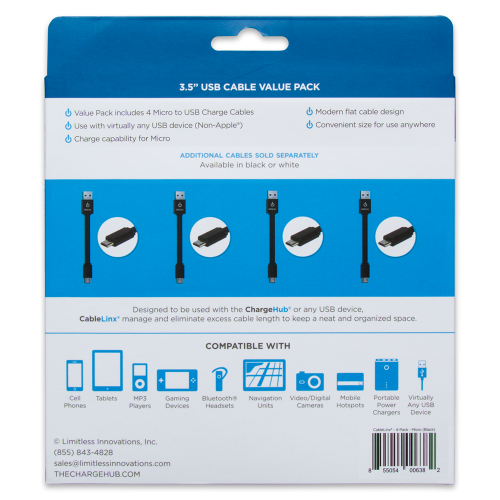 The Charge Hub Cable Linx Value Pack of 4 Micro to USB Charge Cables